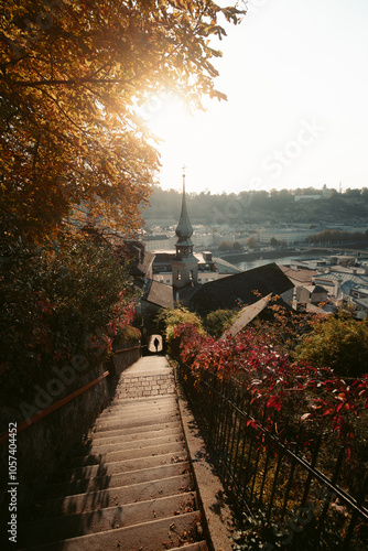 Obraz na płótnie Salzburg historic town with stairs at sunset, Salzburg Land, Austria w salonie