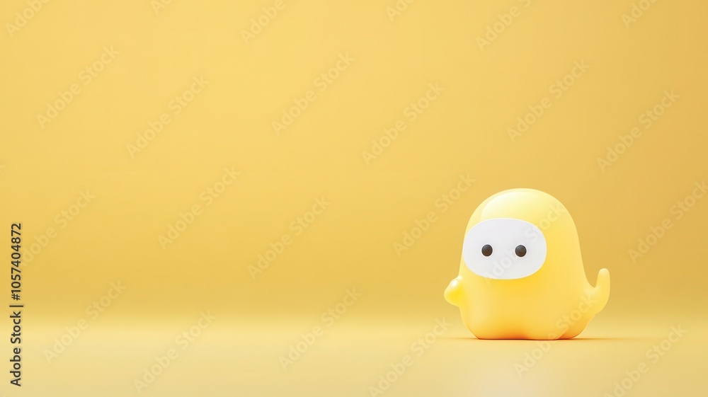 A cute yellow ghost figure with a smiling face stands against a solid yellow background, creating a cheerful and playful aesthetic. A cute yellow ghost figure with a smiling face stands against a solid yellow background, creating a cheerful and playful aesthetic.
