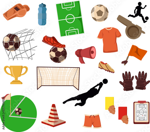 Soccer Football Illustration Icons Set, Sports Equipment