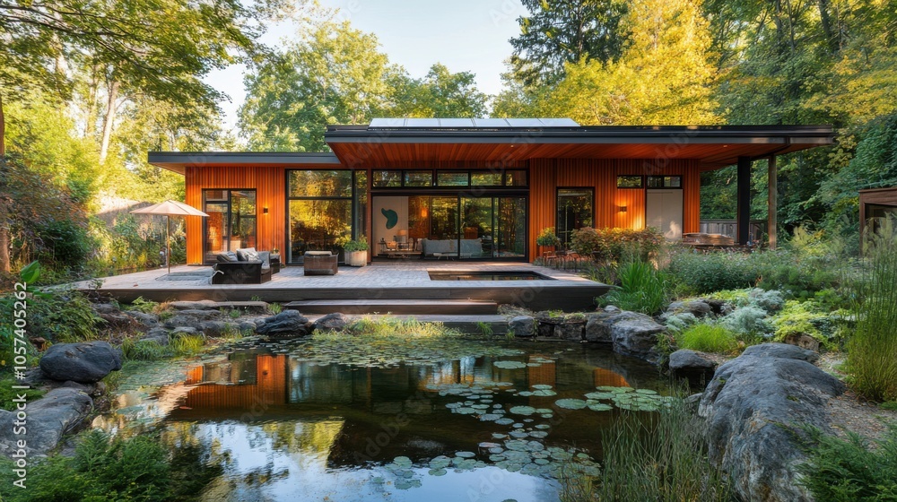 A solar-powered eco-friendly home surrounded by nature A solar-powered eco-friendly home surrounded by nature