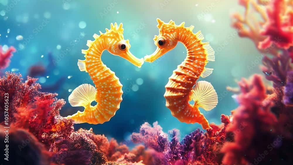 Marine wildlife. Seahorses at coral reef, Lovely scenery of two seahorses. Two seahorses at the ocean
Marine wildlife. Seahorses at coral reef, Lovely scenery of two seahorses. Two seahorses at the ocean