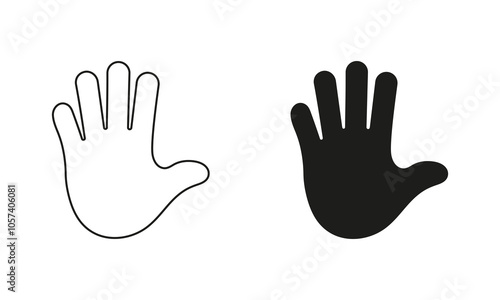 High Five Gesture Sign. Open Hand Line and Silhouette Icon. Stop Gesture Black Symbol. Greetings Icon. Editable Stroke. Isolated Vector Illustration