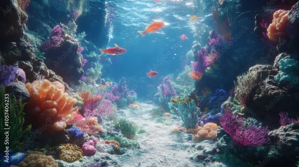 Naklejka premium An underwater scene of a coral reef with diverse marine life