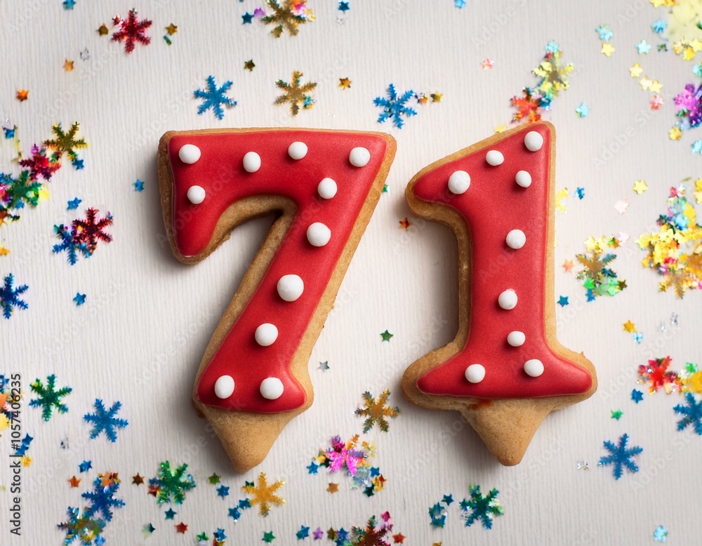 Decorated cookie, number 71, image for birthday or anniversary celebration Decorated cookie, number 71, image for birthday or anniversary celebration