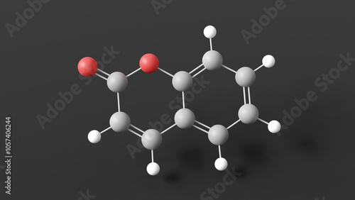 coumarin molecule 3d, molecular structure, ball and stick model, structural chemical formula lactone photo