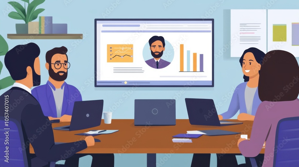 Business professionals attending a virtual meeting with Business professionals attending a virtual meeting with