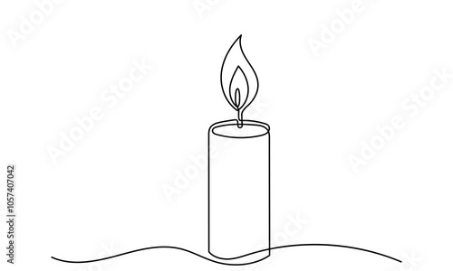 One line drawing of Burning fire candle. continuous line candlelight icon isolated on a white background. Hand-draw candle light flame vector illustration. candle for print, banner, logo, or symbol.