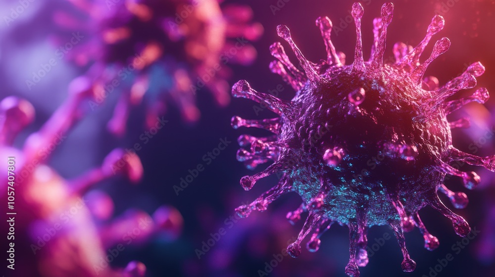Close-up of flu virus on a digital screen, high detail and vibrant colors Close-up of flu virus on a digital screen, high detail and vibrant colors