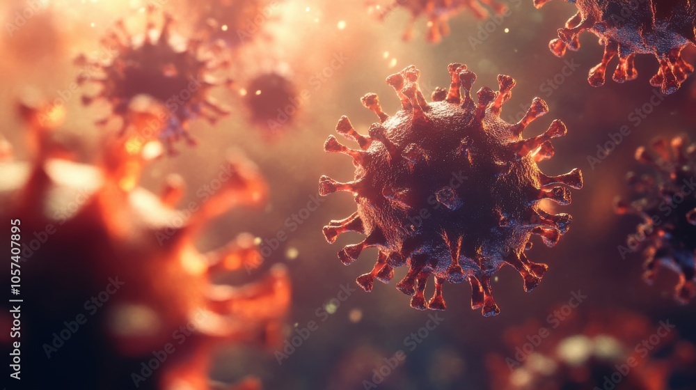 Obraz premium Close-up of flu virus under a microscope, highly detailed and realistic