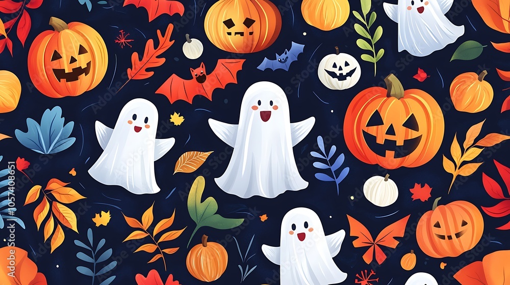 Cute Halloween Elements with Ghosts and Pumpkins Cute Halloween Elements with Ghosts and Pumpkins