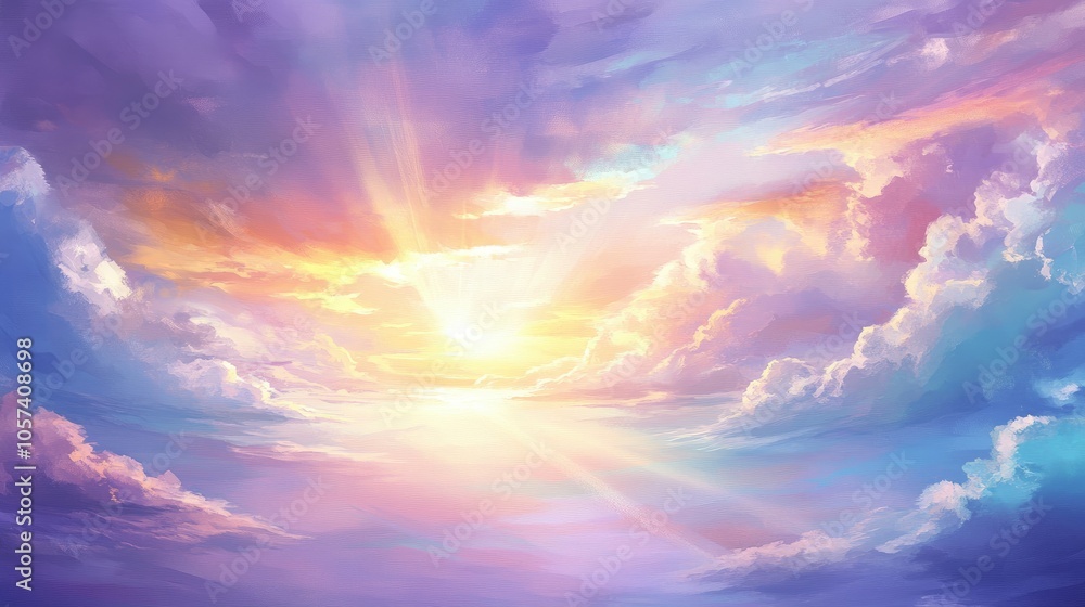 Fototapeta premium Bright sunbeams painting sky in pastel shades