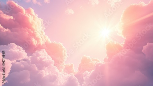 Bright sunbeams painting sky in pastel shades
