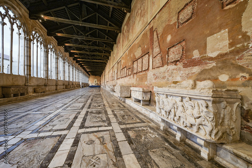 Image of Campo Santo or Camposanto Vecchio (old cemetery), a historical edifice at the northern edge of the Pisa Cathedral Square, Piazza dei Miracoli, Italy, Europe