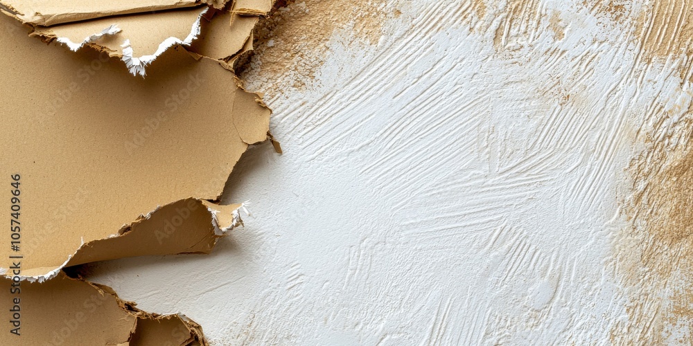 Piece of Cardboard with Torn Edges on White Background