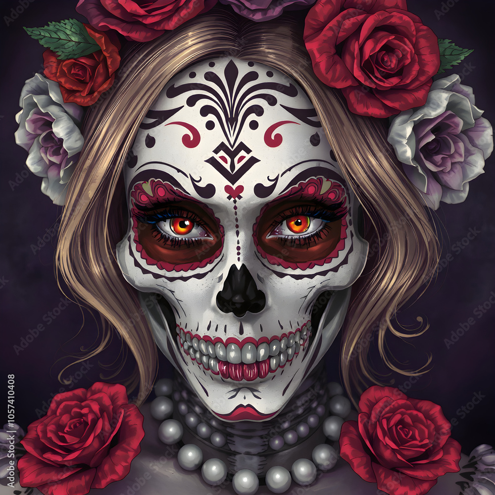 A kinda evil but cute sugar skull with blonde hair A kinda evil but cute sugar skull with blonde hair