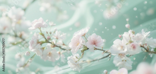 Cherry Blossoms in Soft Focus with Dreamy Light Green Background