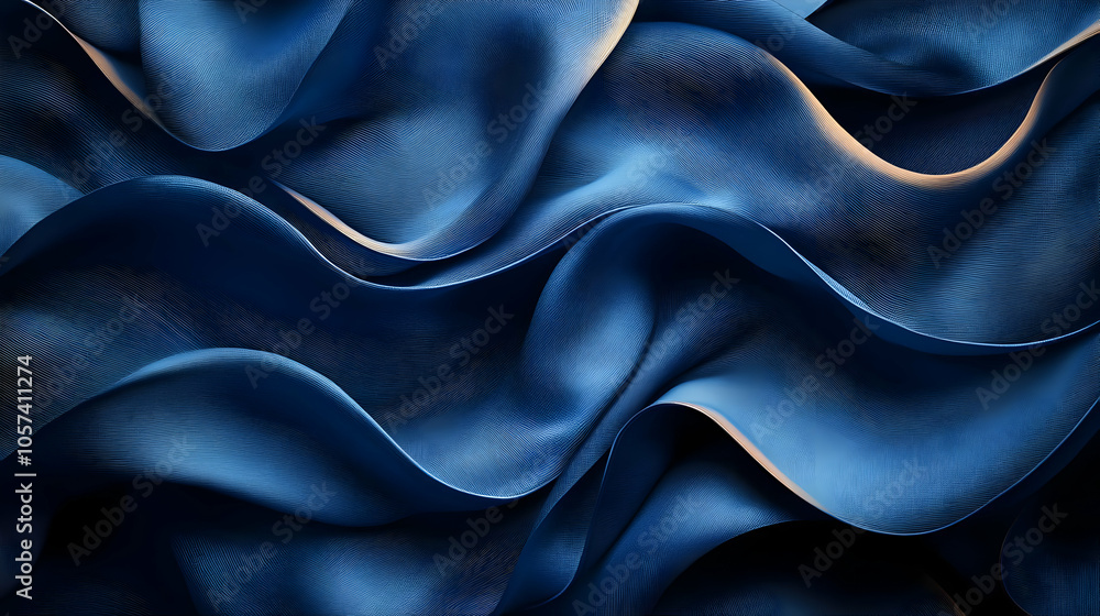 Fototapeta premium Abstract Blue 3D Background with Wavy Lines