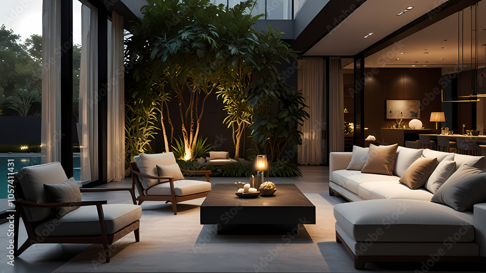 Realistic image of a luxury residential environment. Showcase an elegant, modern home Realistic image of a luxury residential environment. Showcase an elegant, modern home