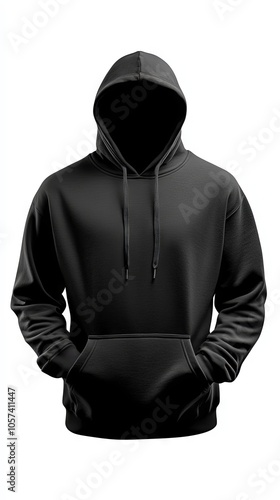 Black hoodie isolated on white background. Mockup of a black men's hoodie on a white background