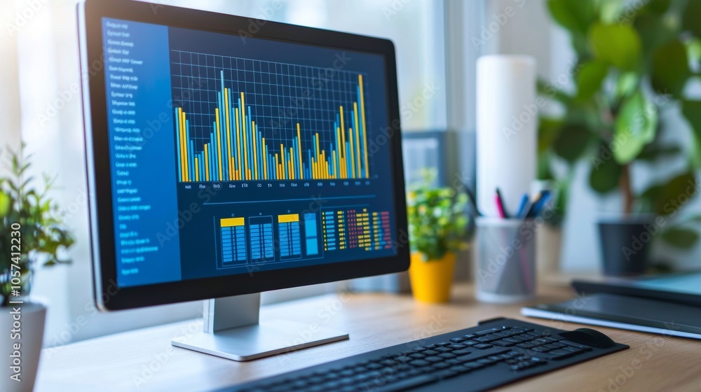 Computer monitor displaying financial data and charts Computer monitor displaying financial data and charts