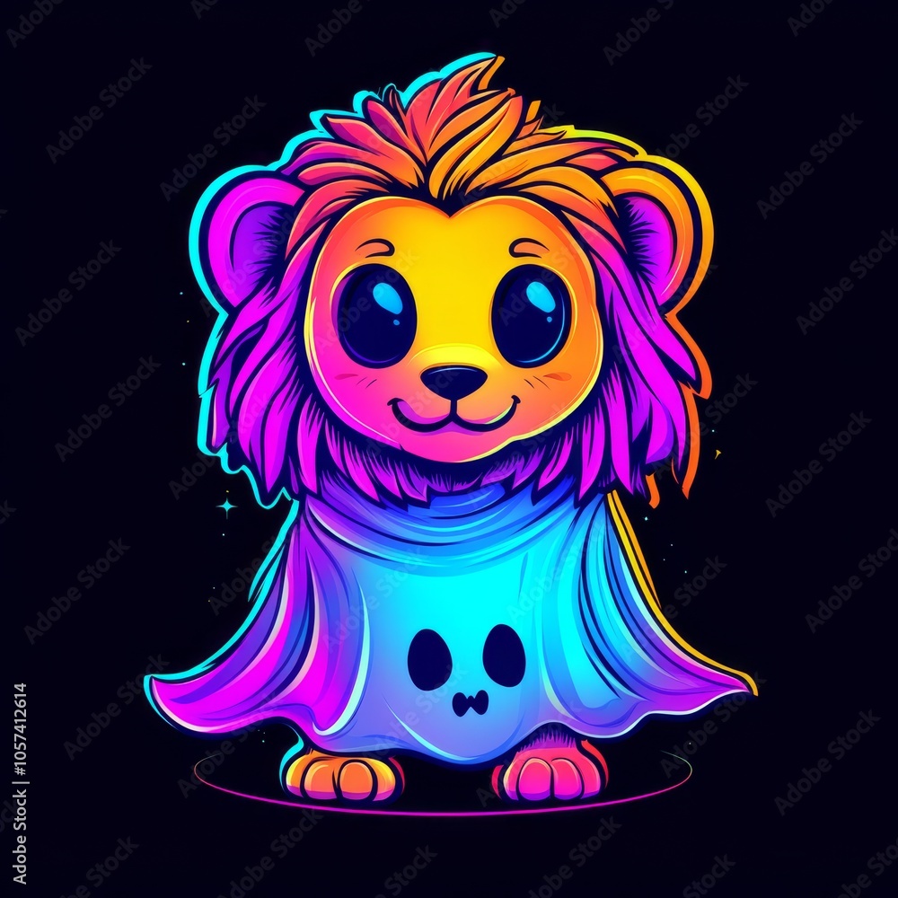Colorful Cute Lion with Ghost Outfit Colorful Cute Lion with Ghost Outfit