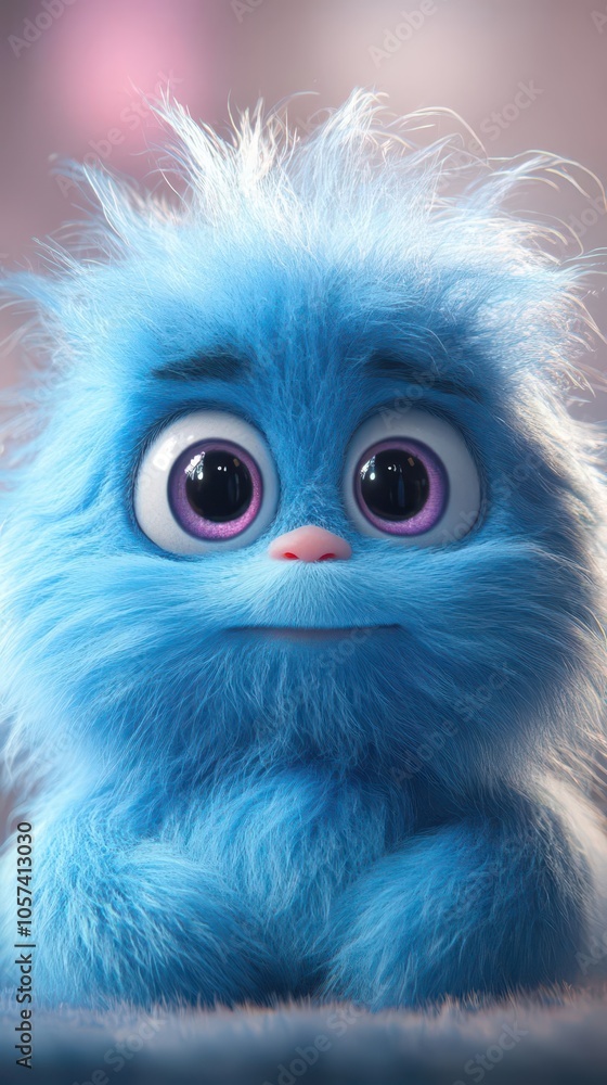 adorable 3d cartoon character of a cute blue furry monster with big expressive eyes and a playful demeanor set against a fun colorful background perfect for childrens media adorable 3d cartoon character of a cute blue furry monster with big expressive eyes and a playful demeanor set against a fun colorful background perfect for childrens media