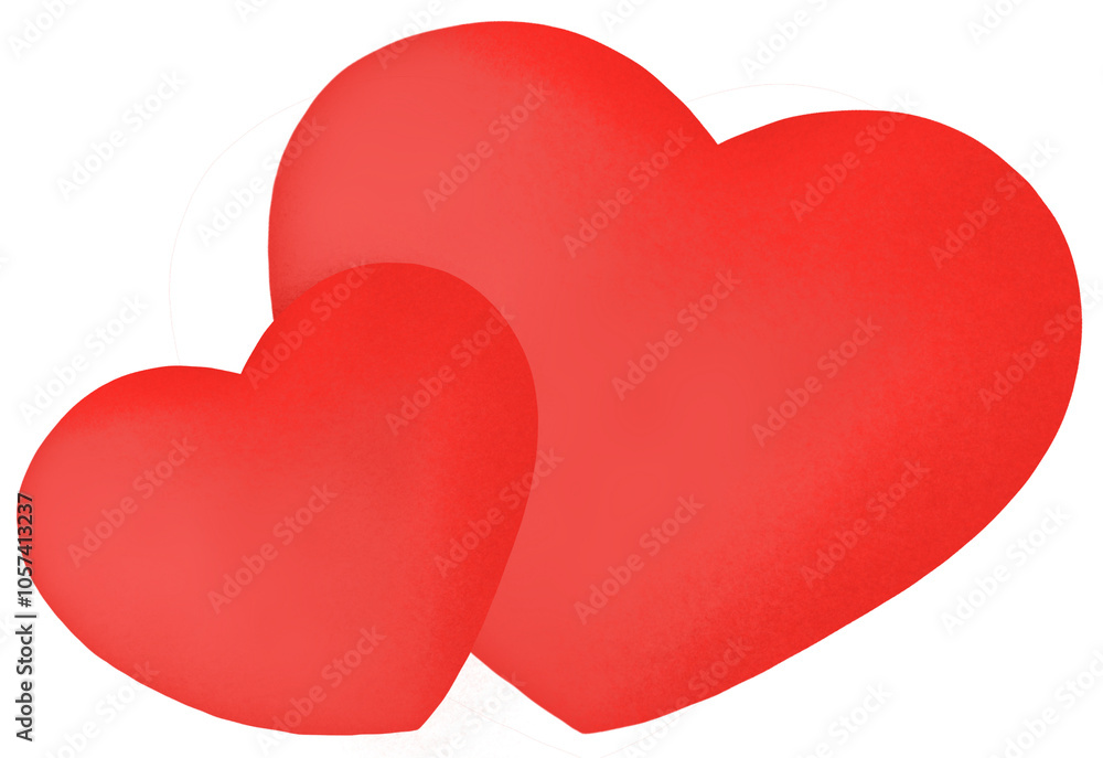 Two red hearts, puffed out and huggable, used to decorate a piece to give to someone you love. Two red hearts, puffed out and huggable, used to decorate a piece to give to someone you love.