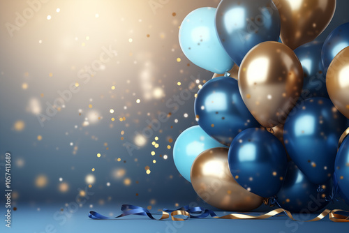 Elegant Blue and Gold Balloons on Festive Background - Space for Text