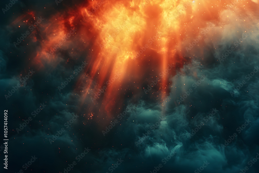 Naklejka premium Dramatic Fiery Explosion with Unpredictable Color Shifts and Soft Glow Effect