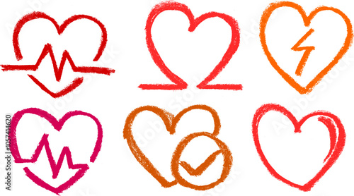 Heart Cardio Related Icons Crayon Chalk Drawing Vector Set