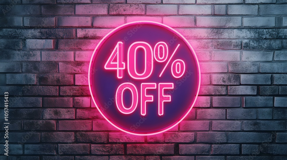 Hot Pink Neon '40% OFF' Sign on a Brick Wall Hot Pink Neon '40% OFF' Sign on a Brick Wall