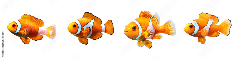 Colorful clownfish swimming in harmony together Colorful clownfish swimming in harmony together