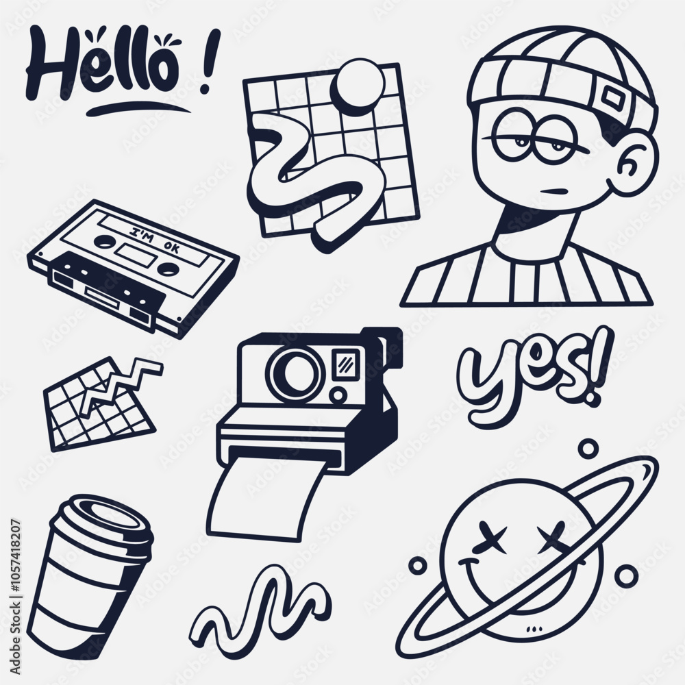hand drawn 90s cute boy elements collection hand drawn 90s cute boy elements collection