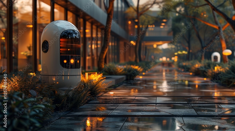 Futuristic Robot in a Modern Cityscape at Night Futuristic Robot in a Modern Cityscape at Night