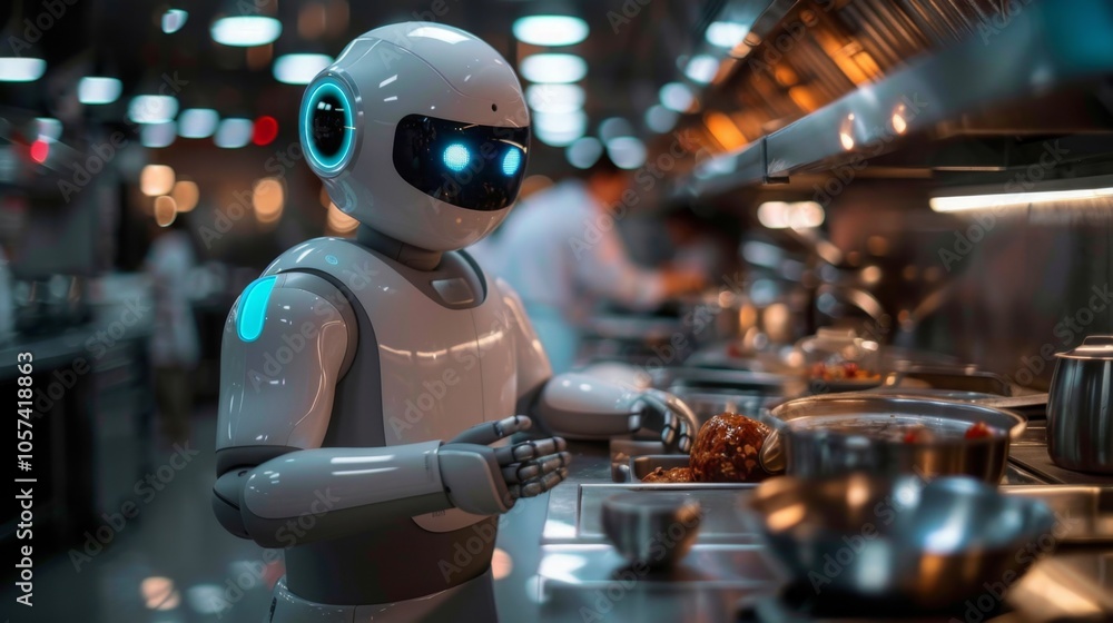 Robot Chef Preparing Food in a Futuristic Kitchen Robot Chef Preparing Food in a Futuristic Kitchen