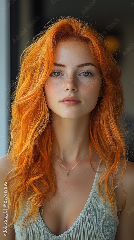 captured portrait of a young adult woman with vibrant dyed hair exuding confidence in a modern office setting soft diffused lighting accentuates her features creating a welcoming atmosphere captured portrait of a young adult woman with vibrant dyed hair exuding confidence in a modern office setting soft diffused lighting accentuates her features creating a welcoming atmosphere