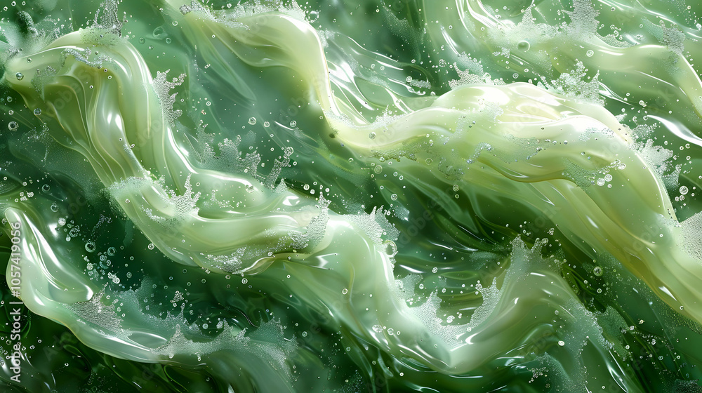 Abstract Green Liquid with Bubbles 3D Illustration Abstract Green Liquid with Bubbles 3D Illustration