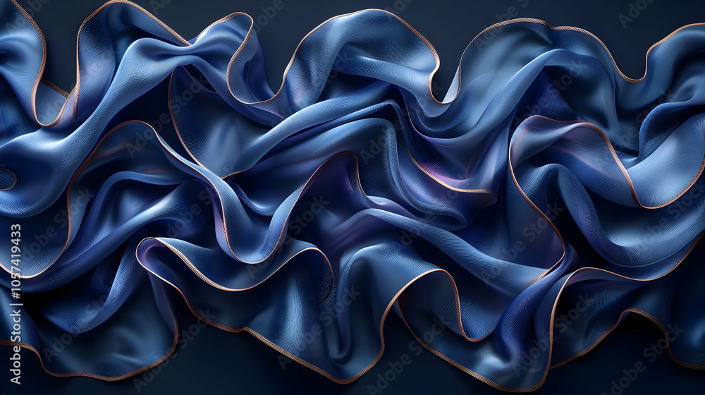 Obraz premium Abstract 3D Blue Fabric with Golden Trim Illustration