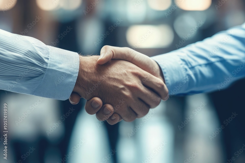 Business professionals shaking hands and networking in an office setting Business professionals shaking hands and networking in an office setting
