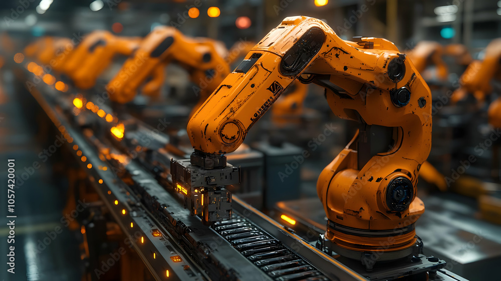 Industrial Robotic Arm 3D Illustration - Close Up on Automation Technology Industrial Robotic Arm 3D Illustration - Close Up on Automation Technology
