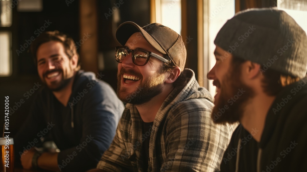 Three men are sitting at a table with glasses of beer Three men are sitting at a table with glasses of beer