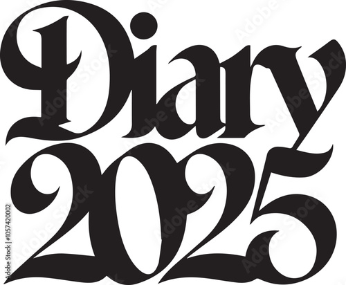 A minimalist calligraphy design with the text "Diary 2025".