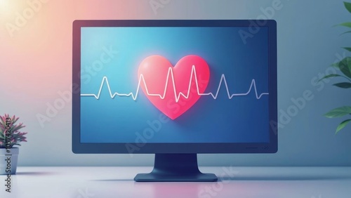 Heart Monitor Display with Calming Colors for Health and Wellness Concept