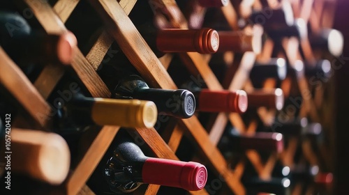 Wine bottles in a stylish metal rack, neatly arranged for easy access and elegant storage in a home setting.