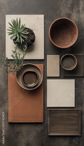 Mood Board in Natural Tones: Terracotta, Beige, Oakwood, and Greenery for Clean, Modern Interior Design
