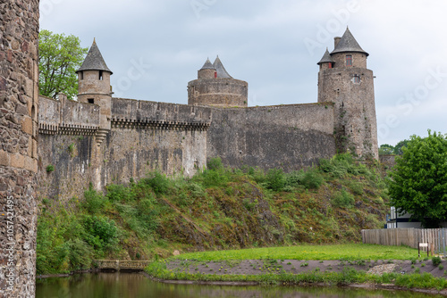 Left to right, the Guemadeuc tower, the Melusine tower and the Gobelins tower of the Fougeres medieval castle (Fougeres, Ille-et-Vilaine, Bretagne, France)  photo