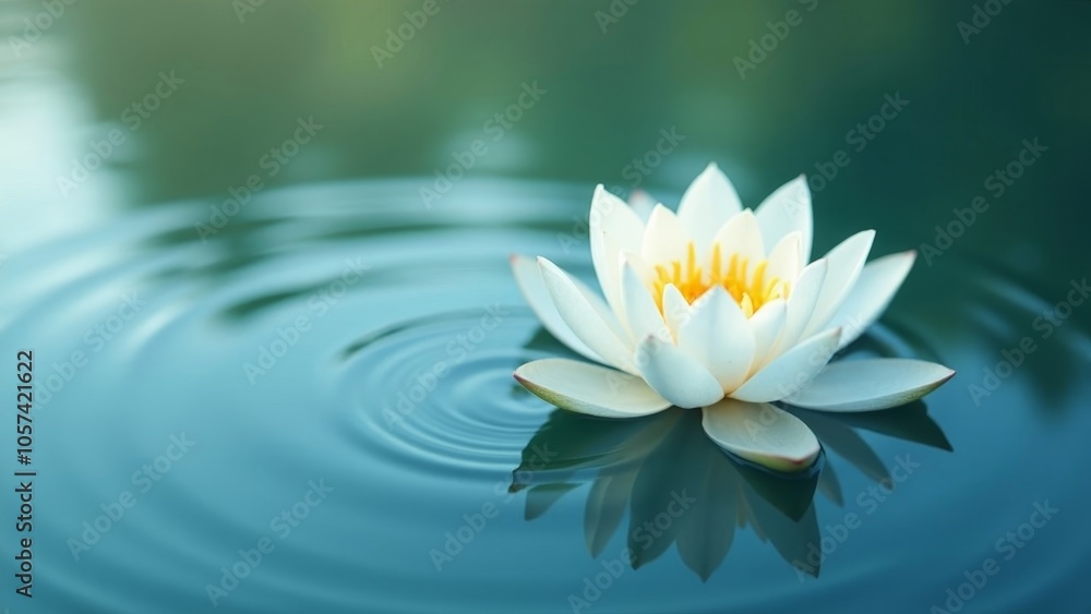 Serene White Lotus Blossom Floating on Tranquil Water Serene White Lotus Blossom Floating on Tranquil Water