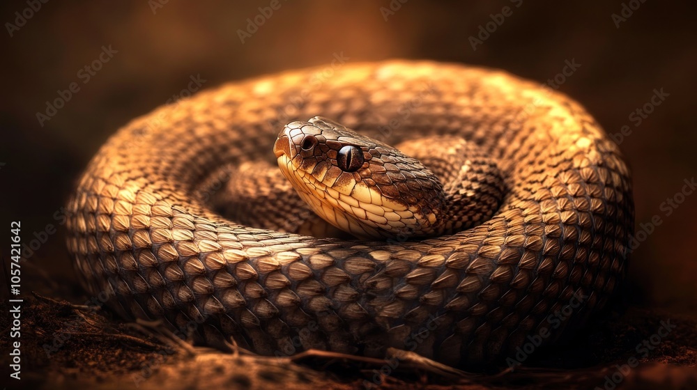Fototapeta premium Close-up of a Snake in a Coiled Position