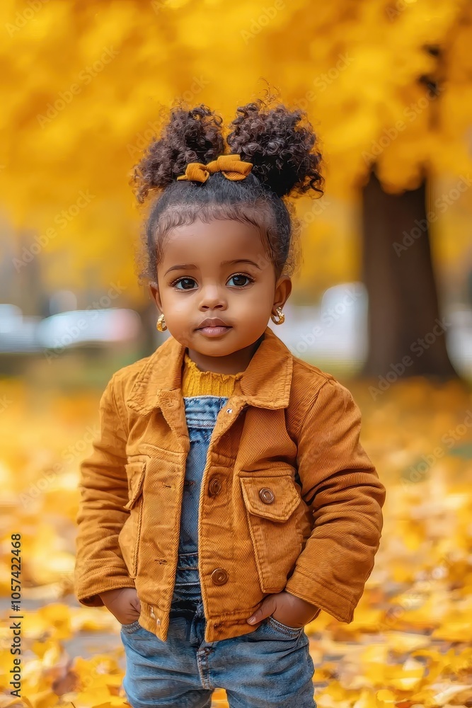 little african american girl in autumn park. Selective focus little african american girl in autumn park. Selective focus