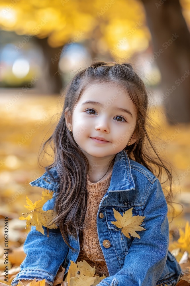 Fototapeta premium little girl in autumn park. Selective focus